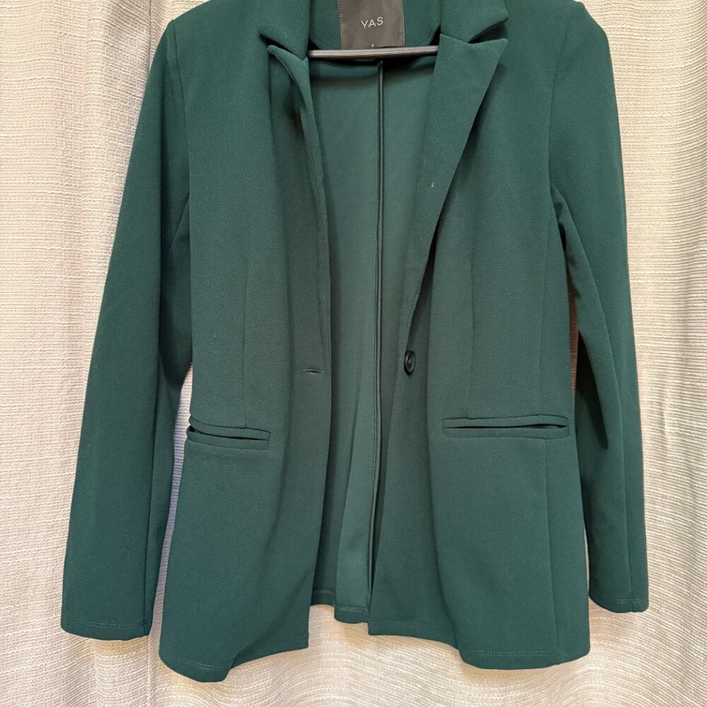 Forest Green Blazer Size M - Single Button Tailored Jacket with Notched Lapel